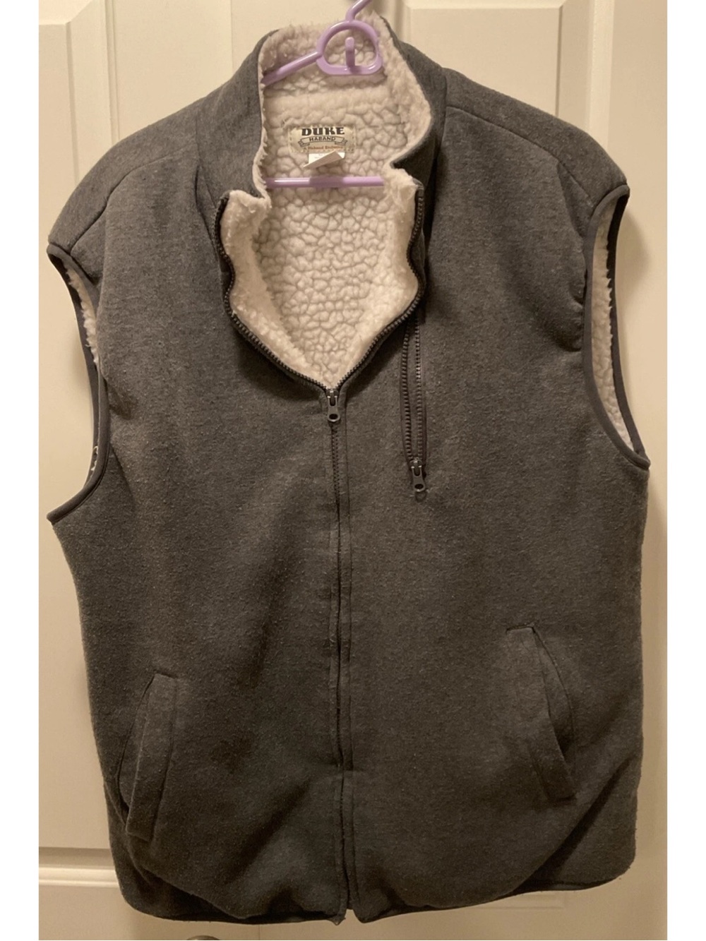 Vintage Duke Haband Mens Gray Sweatshirt Zip Vest Sherpa Lined Size L EUC